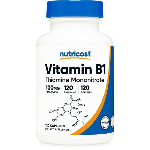 Nutricost Vitamin B1 (Thiamine) 100mg, 120 Capsules Gluten Free and Non GMO