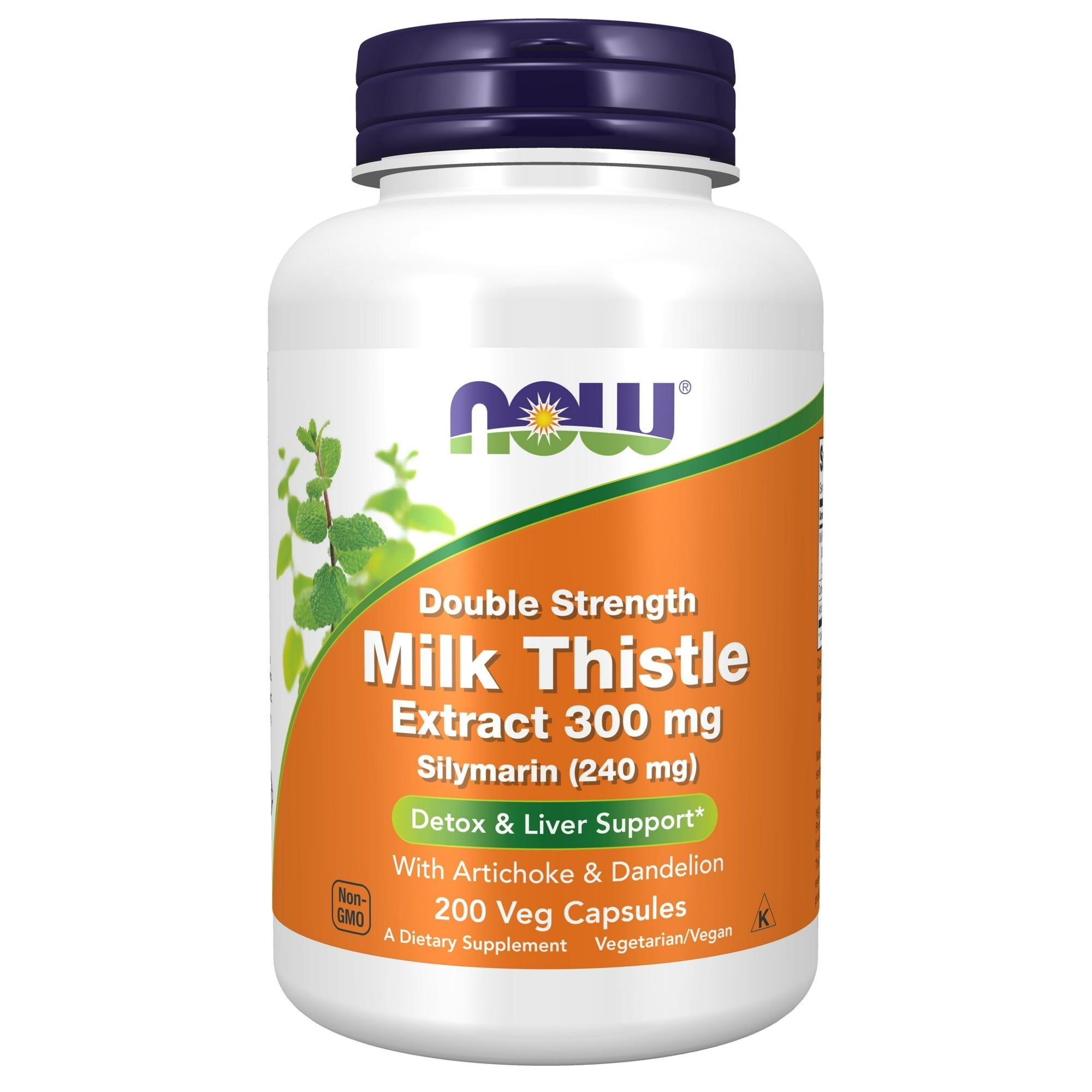 NOW Supplements, Milk Thistle Extract, Double Strength 300 mg, Silymarin (240 mg), Supports Liver Function*, With Artichoke and Dandelion, 200 Veg Capsules