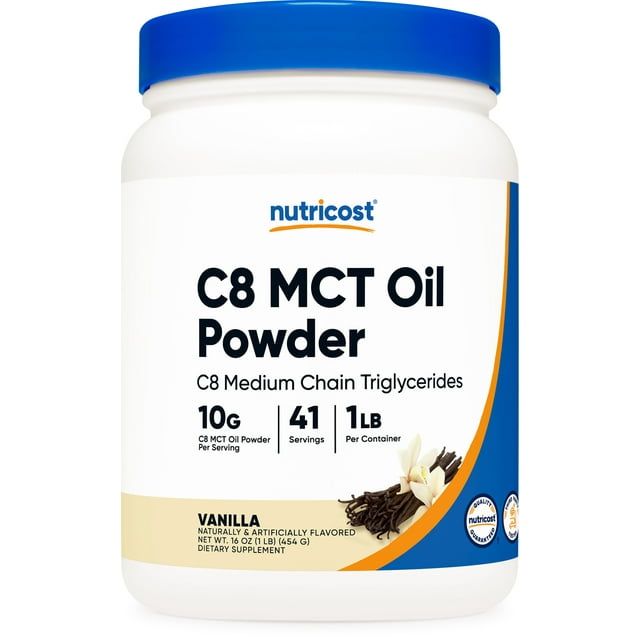 Nutricost C8 MCT Oil Powder 1LB (16oz) (Vanilla) 95% C8 MCT Oil Powder Supplement