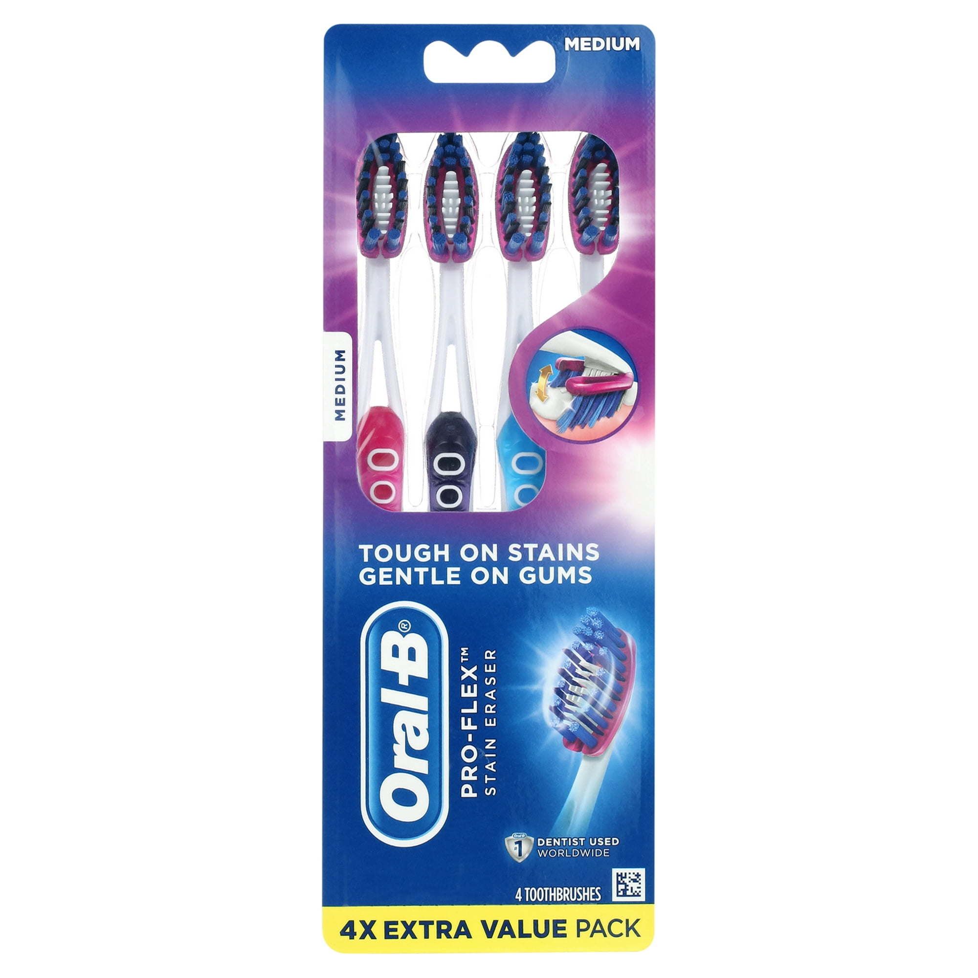 Oral B Pro Flex Stain Eraser Manual Toothbrush, Medium, 4 Count