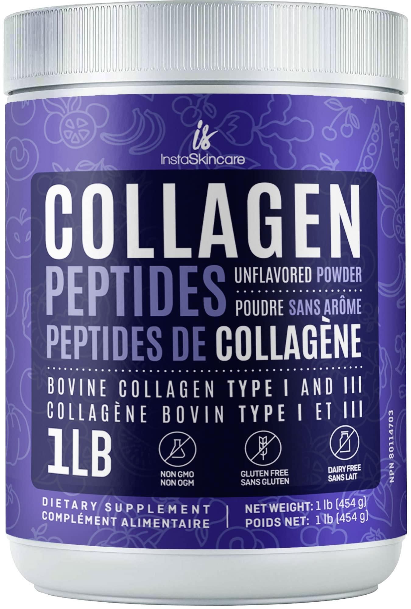 Instaskincare Collagen Peptides Powder for Women Hydrolyzed Collagen Protein Gluten Free 1 Lb