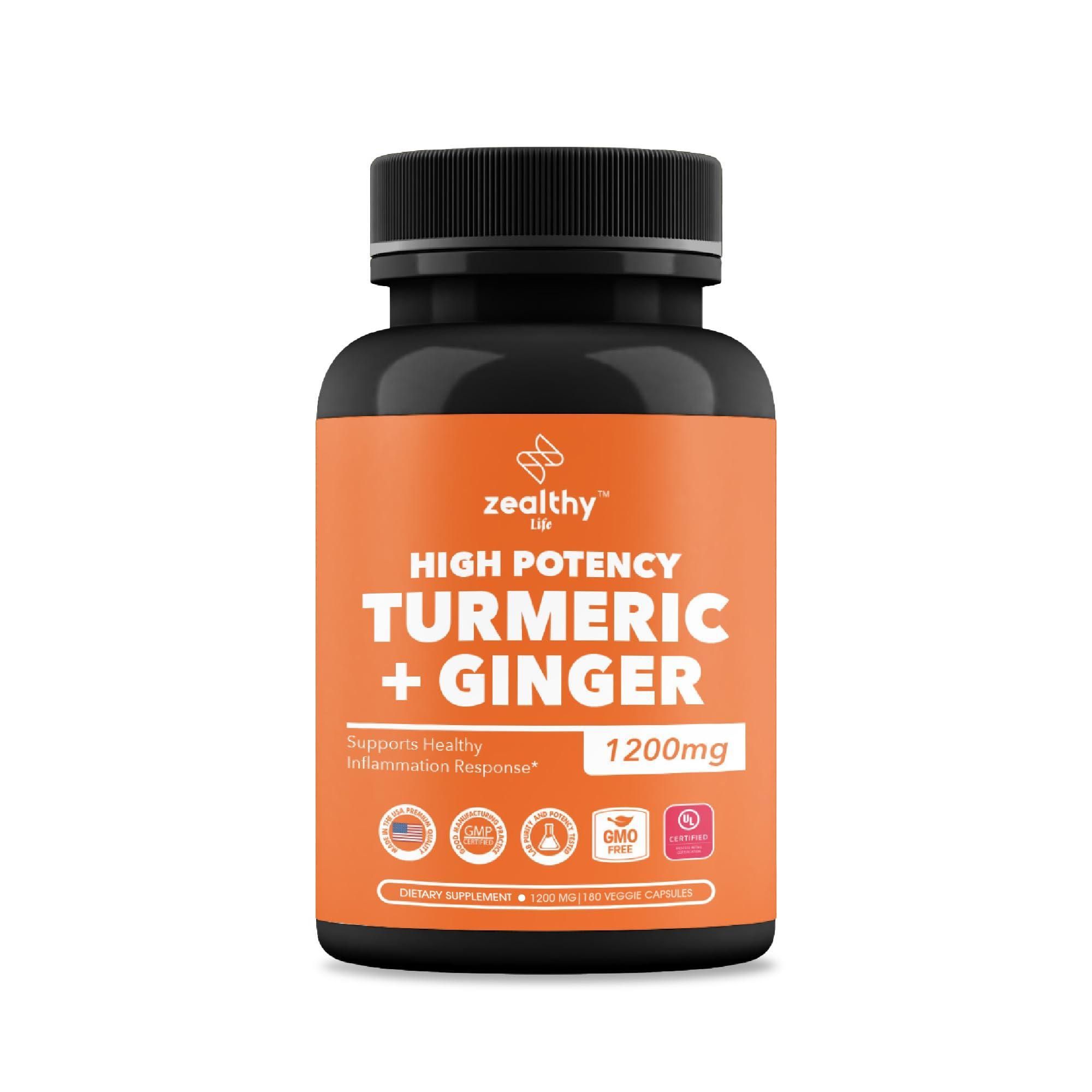Z Zealthy Life High Potency 1200mg Turmeric and Ginger Supplement Antioxidant 180 Capsules